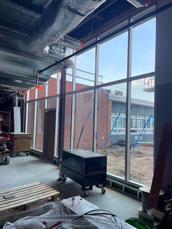 New windows between cafeteria and new courtyard